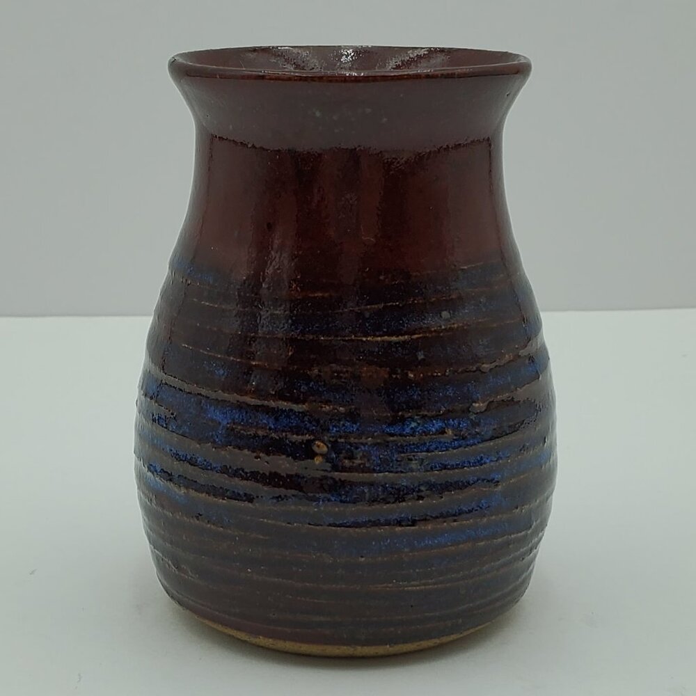 Small Pottery Vase Maroon Dark Red Blue 4" Pottery Vase